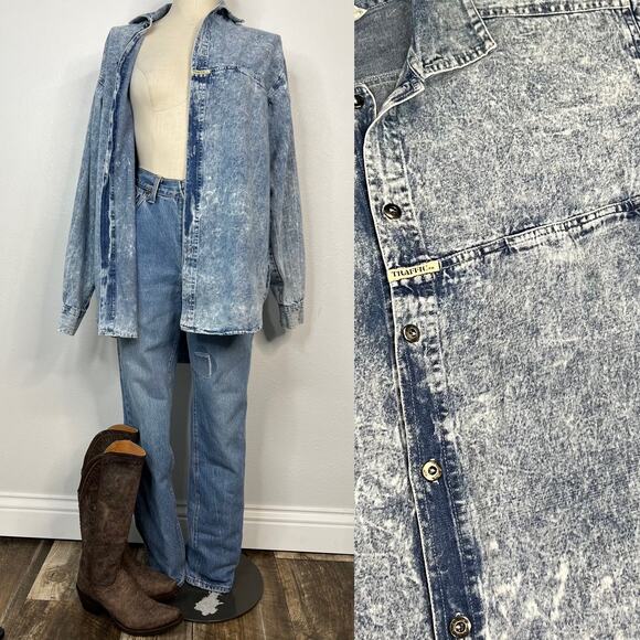Vintage Tops - Vintage 80s Acid Wash Denim Jean Shirt Western  Traffic